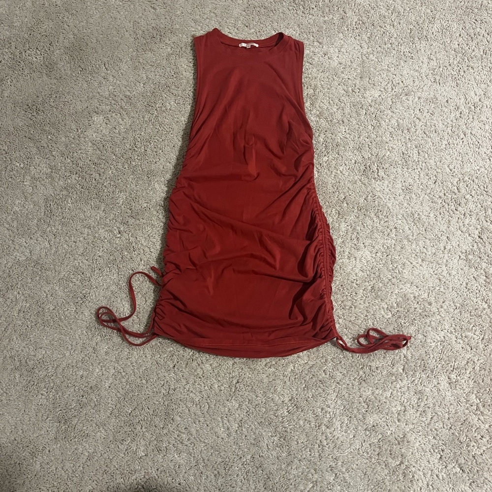pac sun lottie moss red/orange mini dress with ruched sides